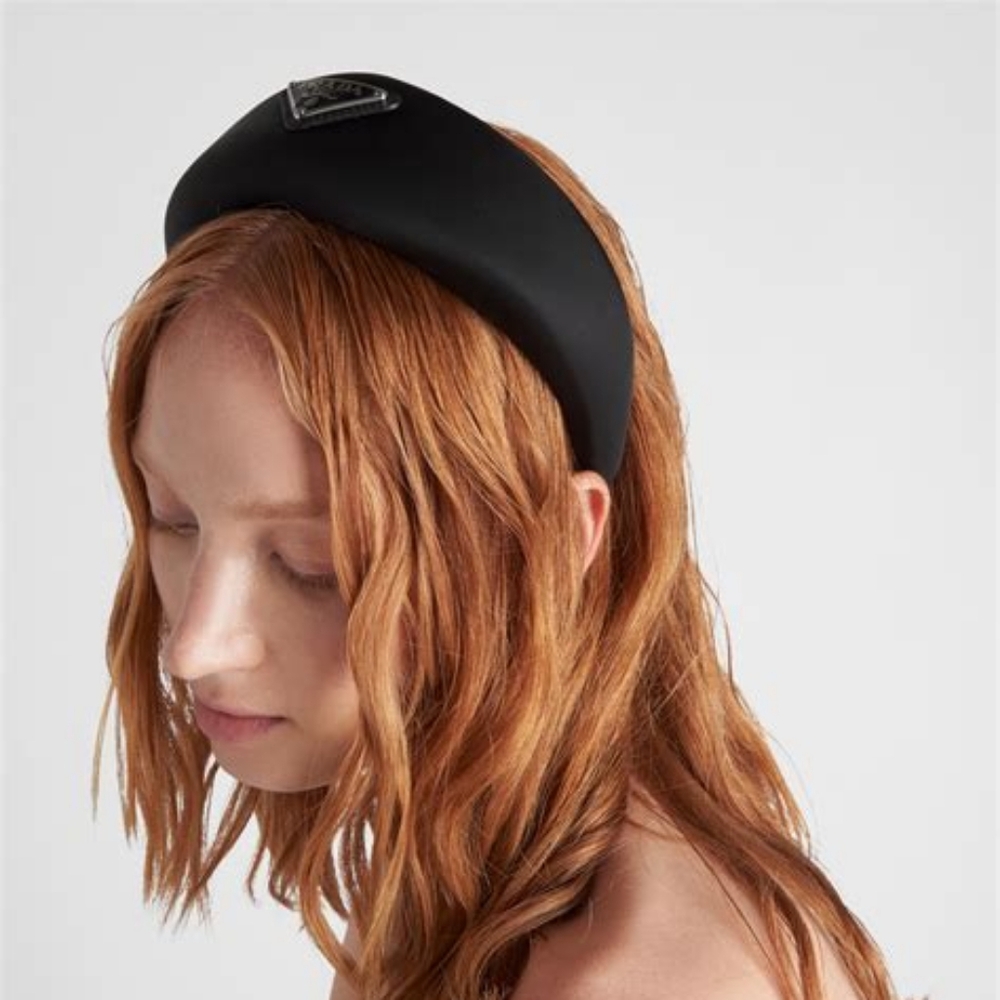 Prada Black Padded Headband with Triangle Logo - Picture 3 of 16